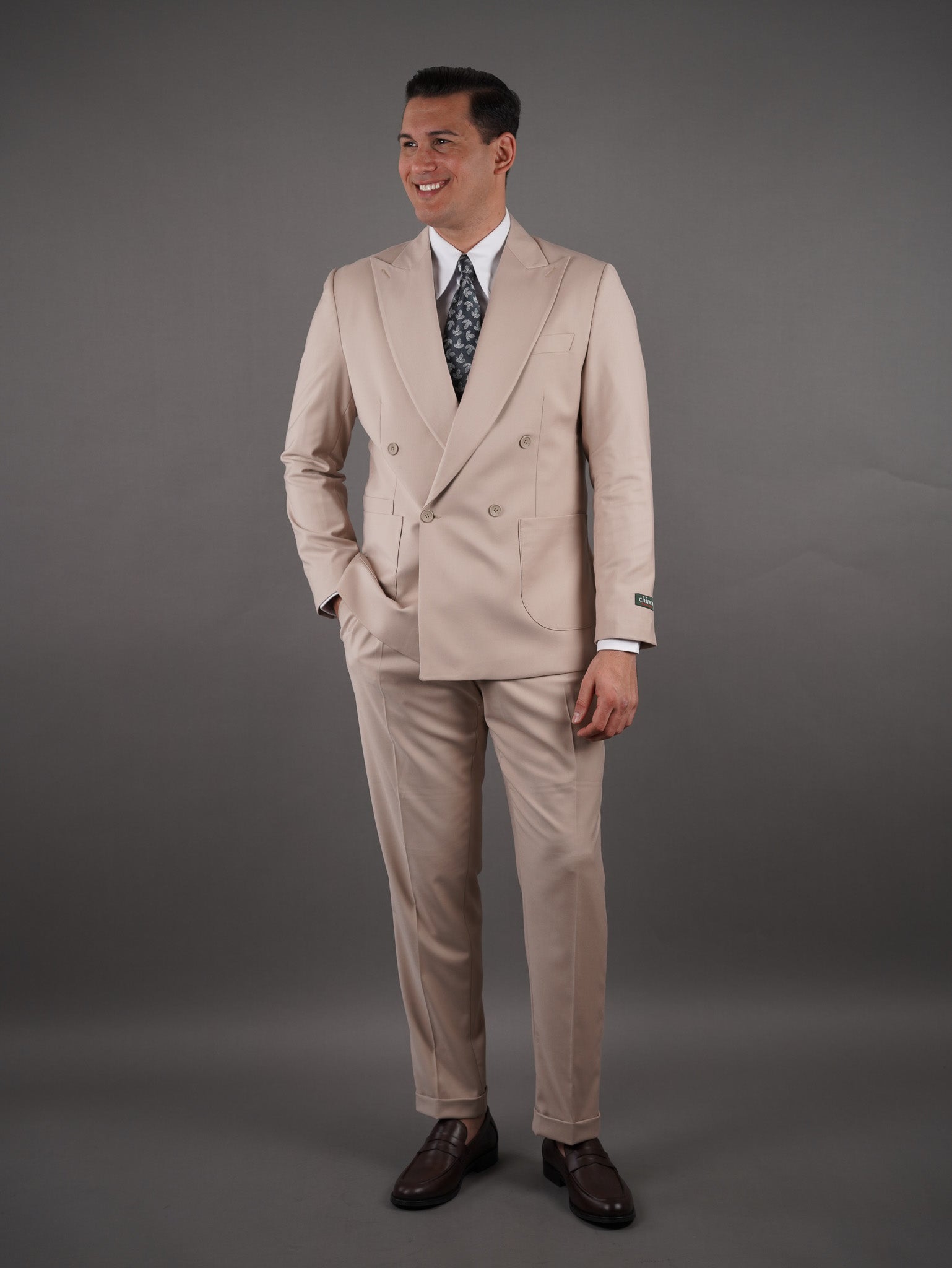 Four-Button Double-Breasted Unlined suit - beige