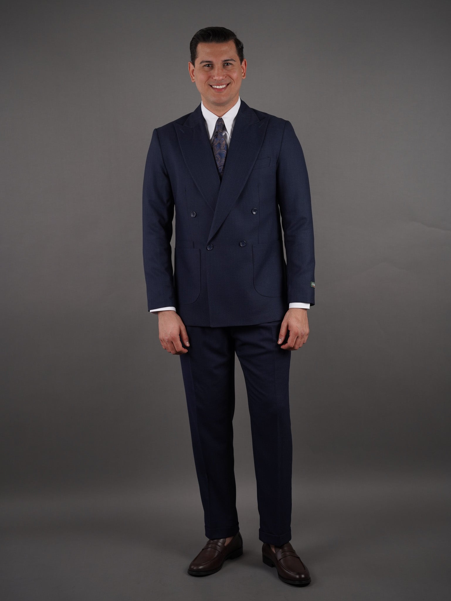 Four-Button Double-Breasted Unlined suit - navy striped