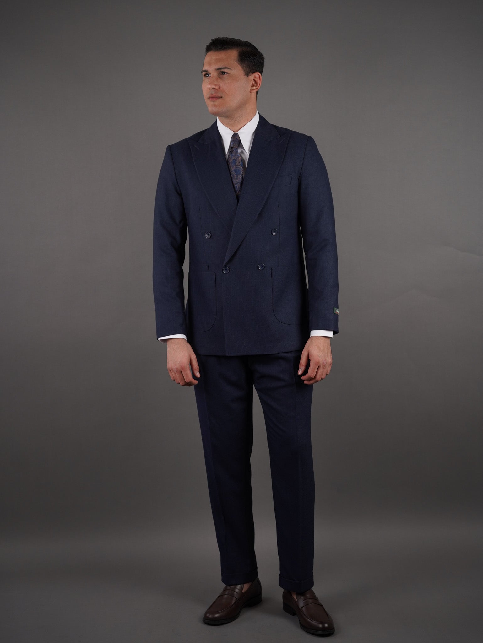 Four-Button Double-Breasted Unlined suit - navy striped