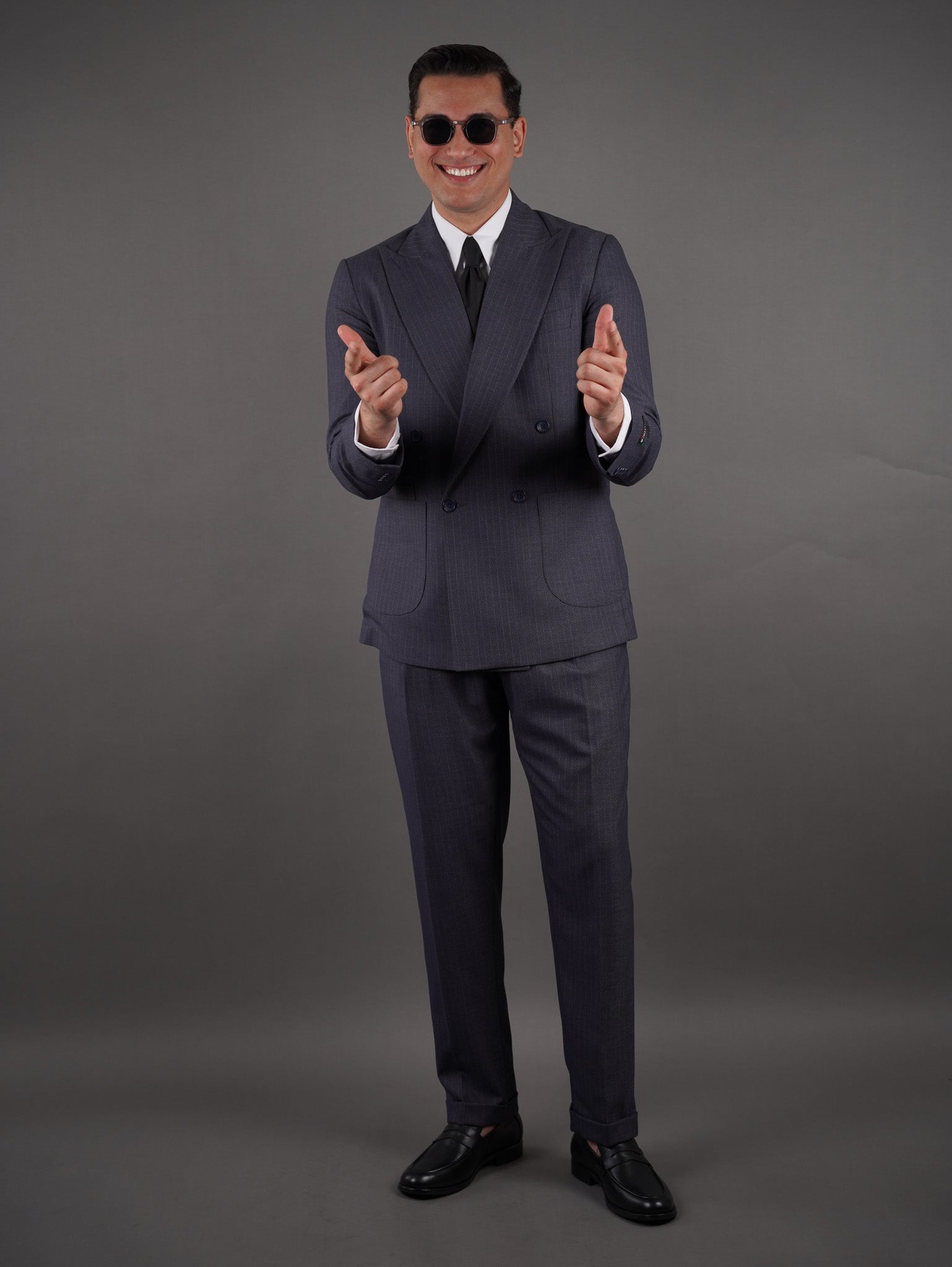 Four-Button Double-Breasted Unlined suit - gray striped