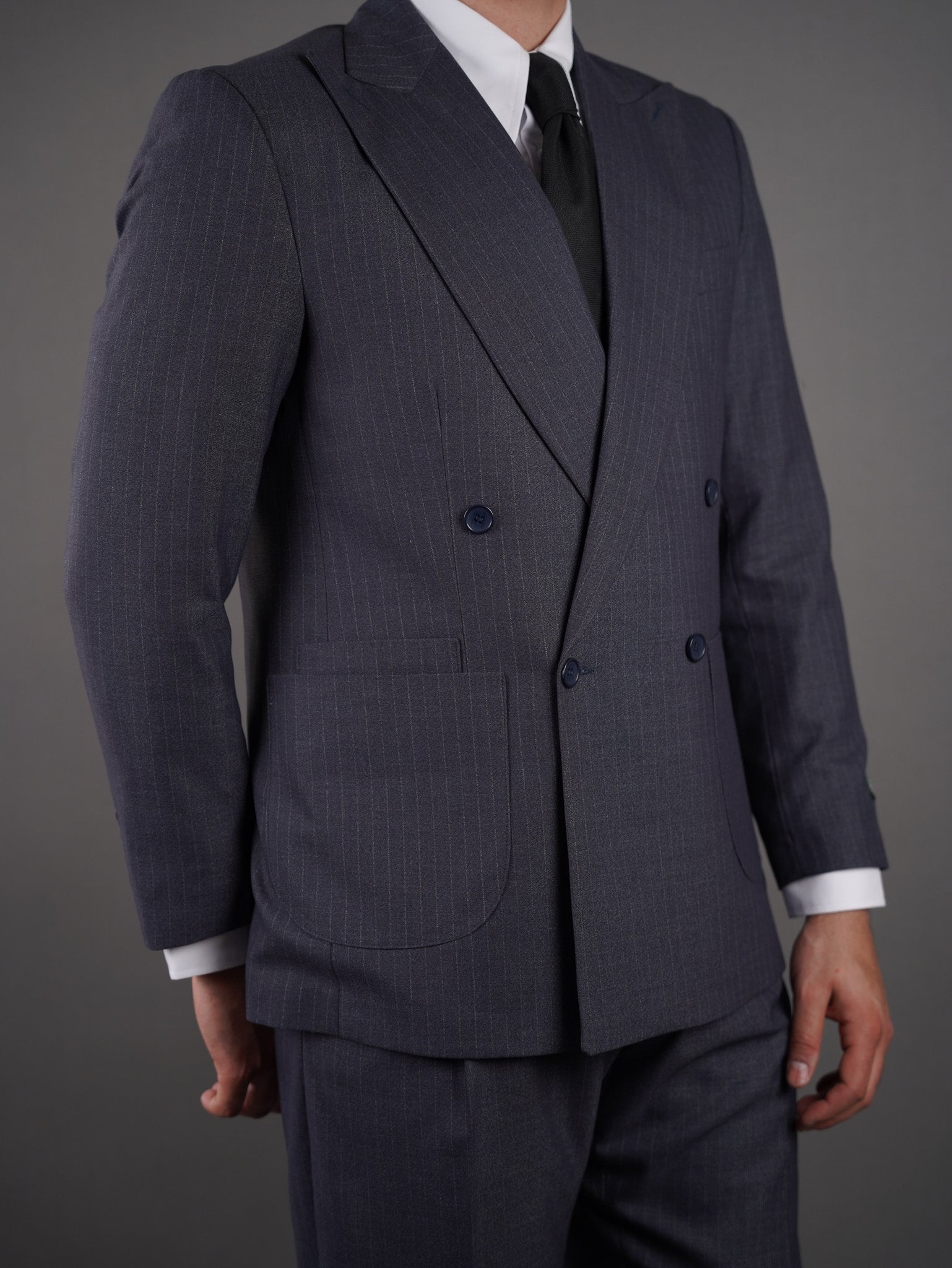 Four-Button Double-Breasted suit - gray striped