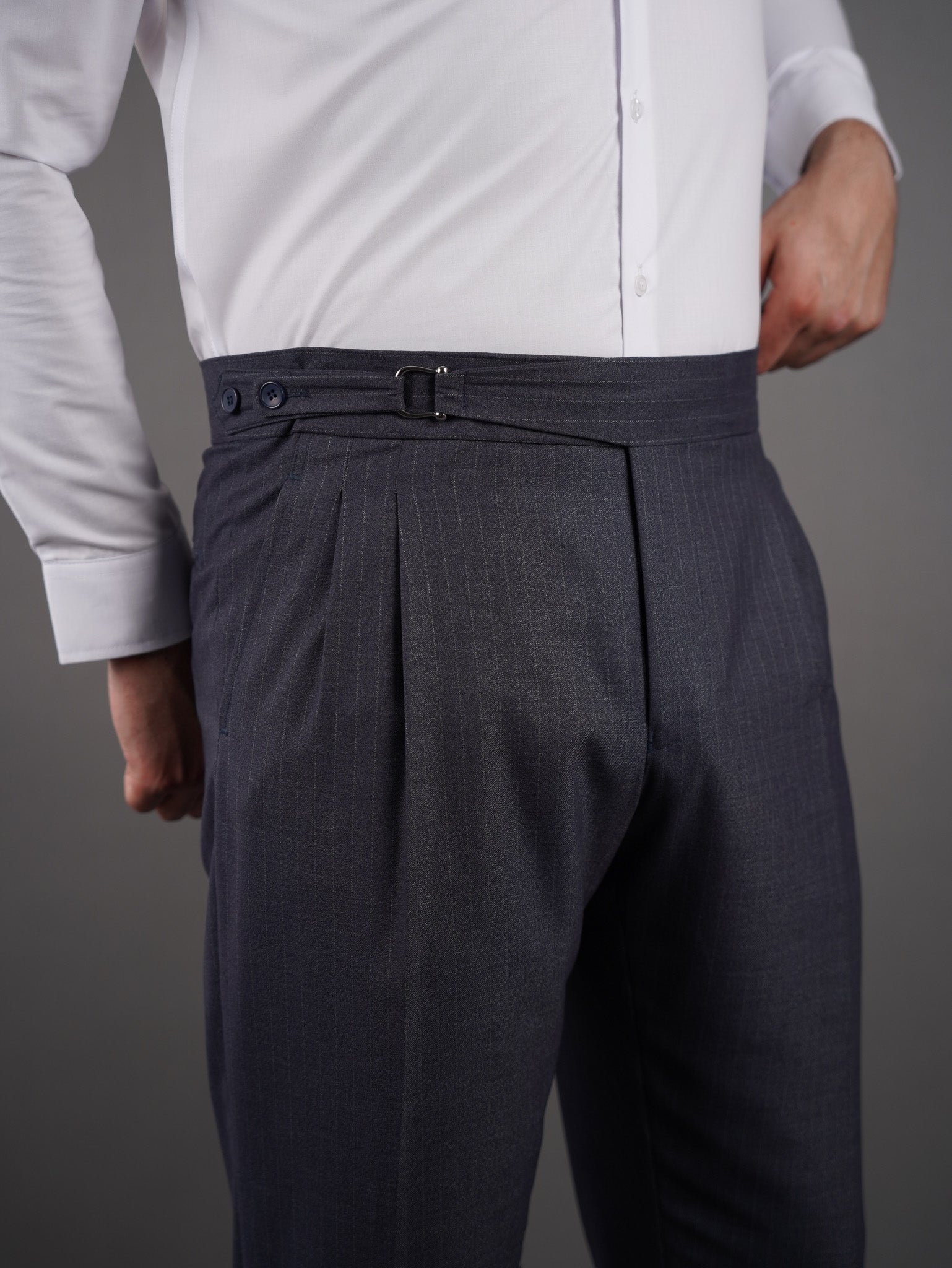 Four-Button Double-Breasted suit - gray striped