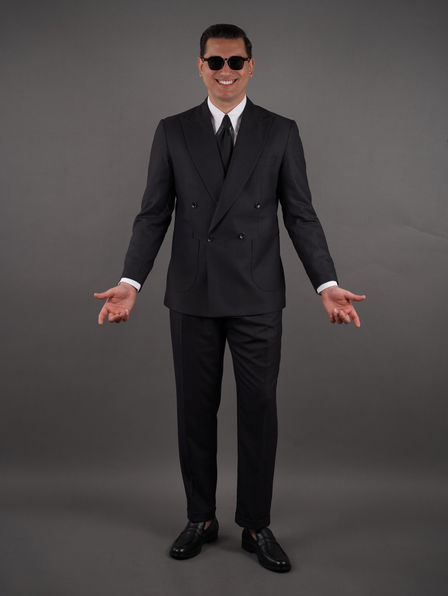Four-Button Double-Breasted Unlined suit - black striped