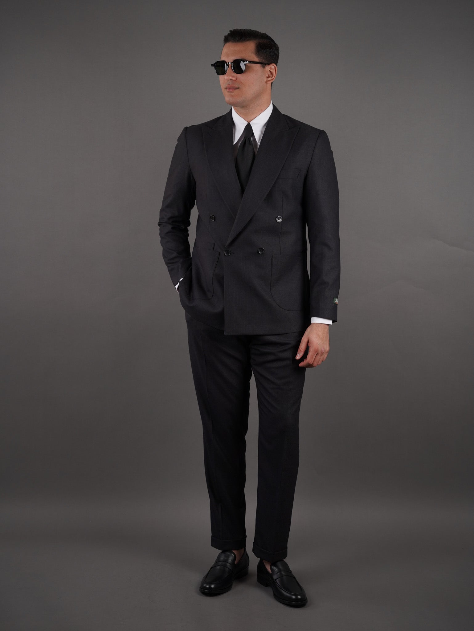 Four-Button Double-Breasted suit - black striped