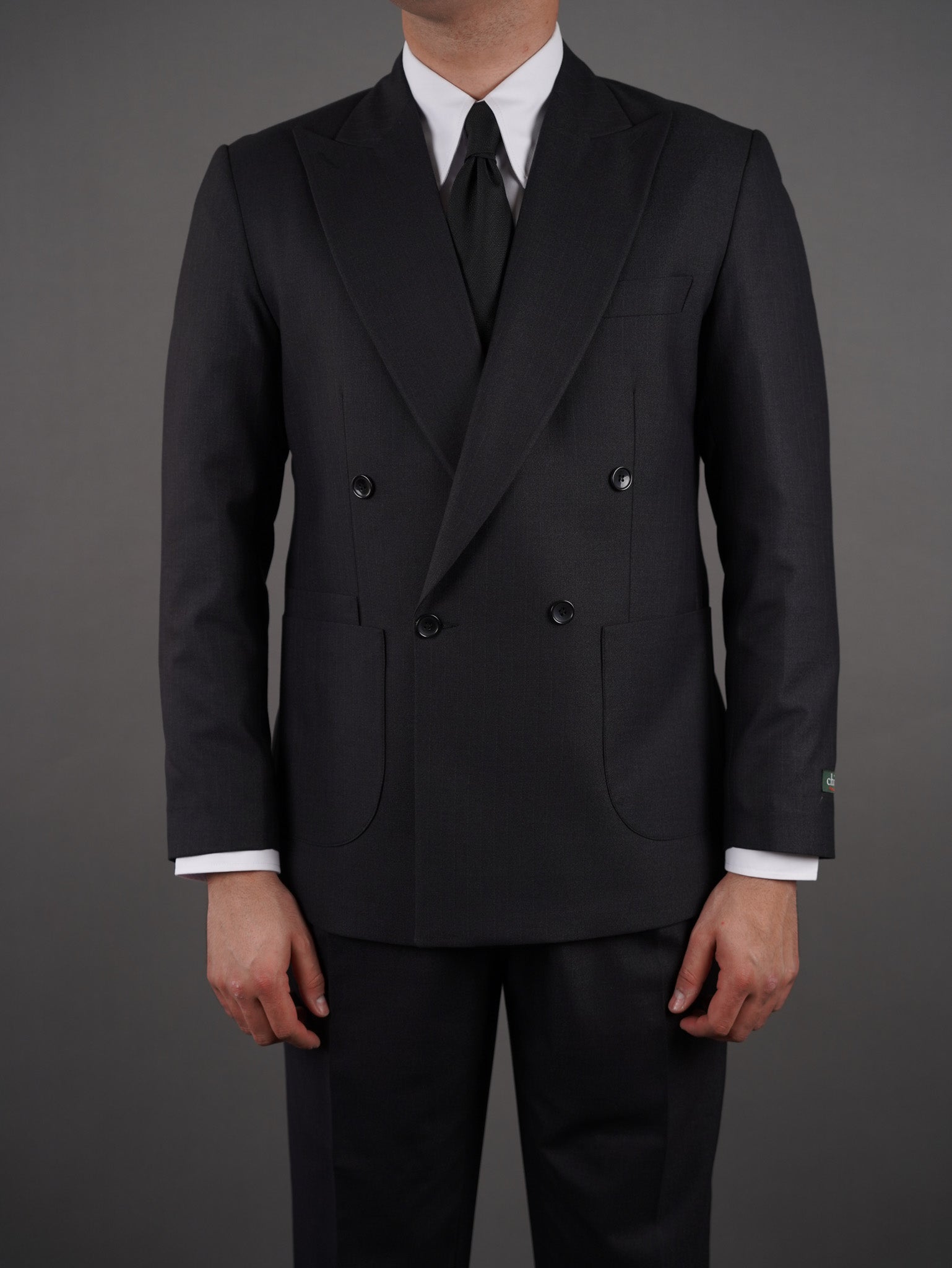 Four-Button Double-Breasted suit - black striped