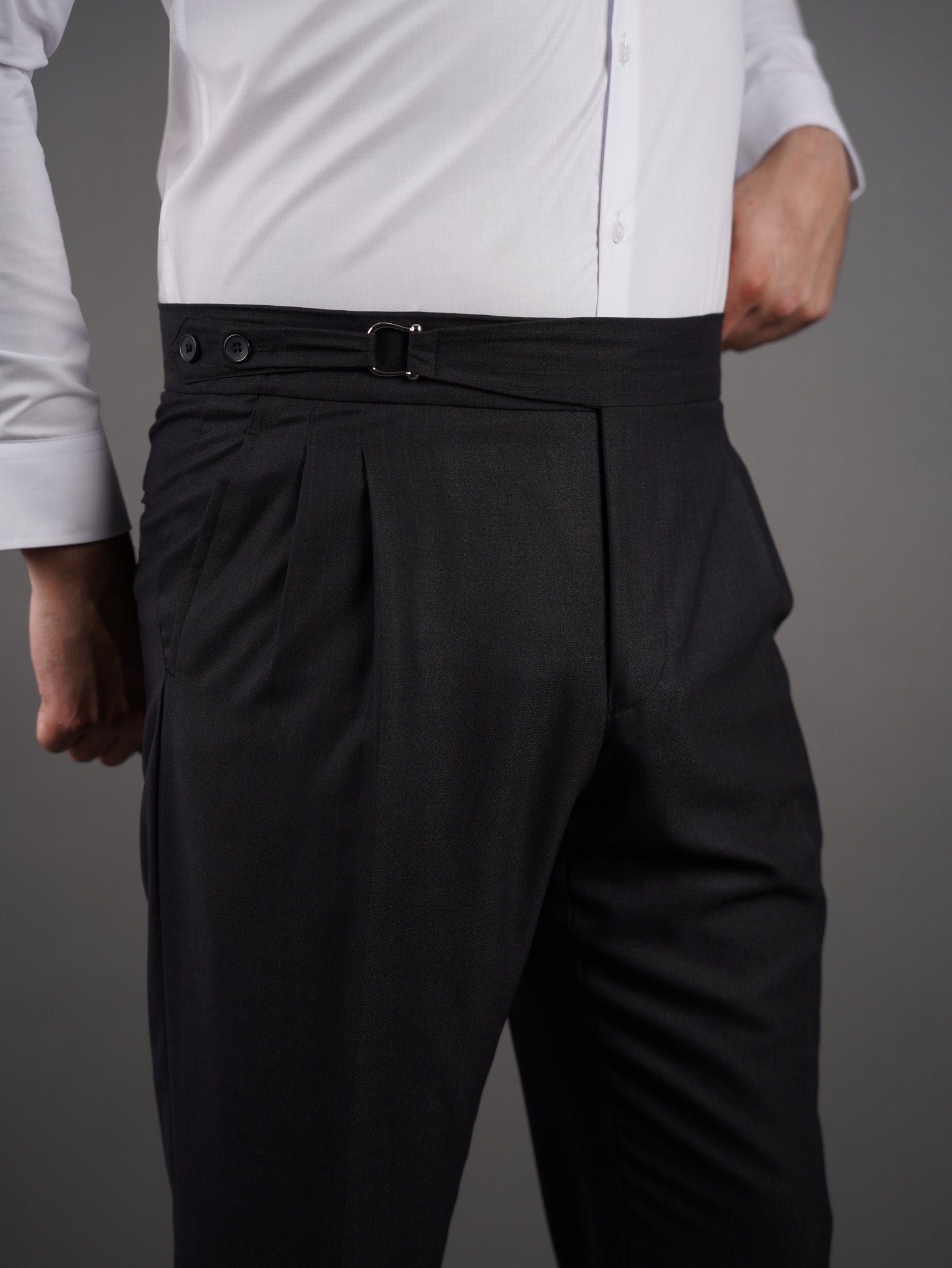 Four-Button Double-Breasted suit - black striped