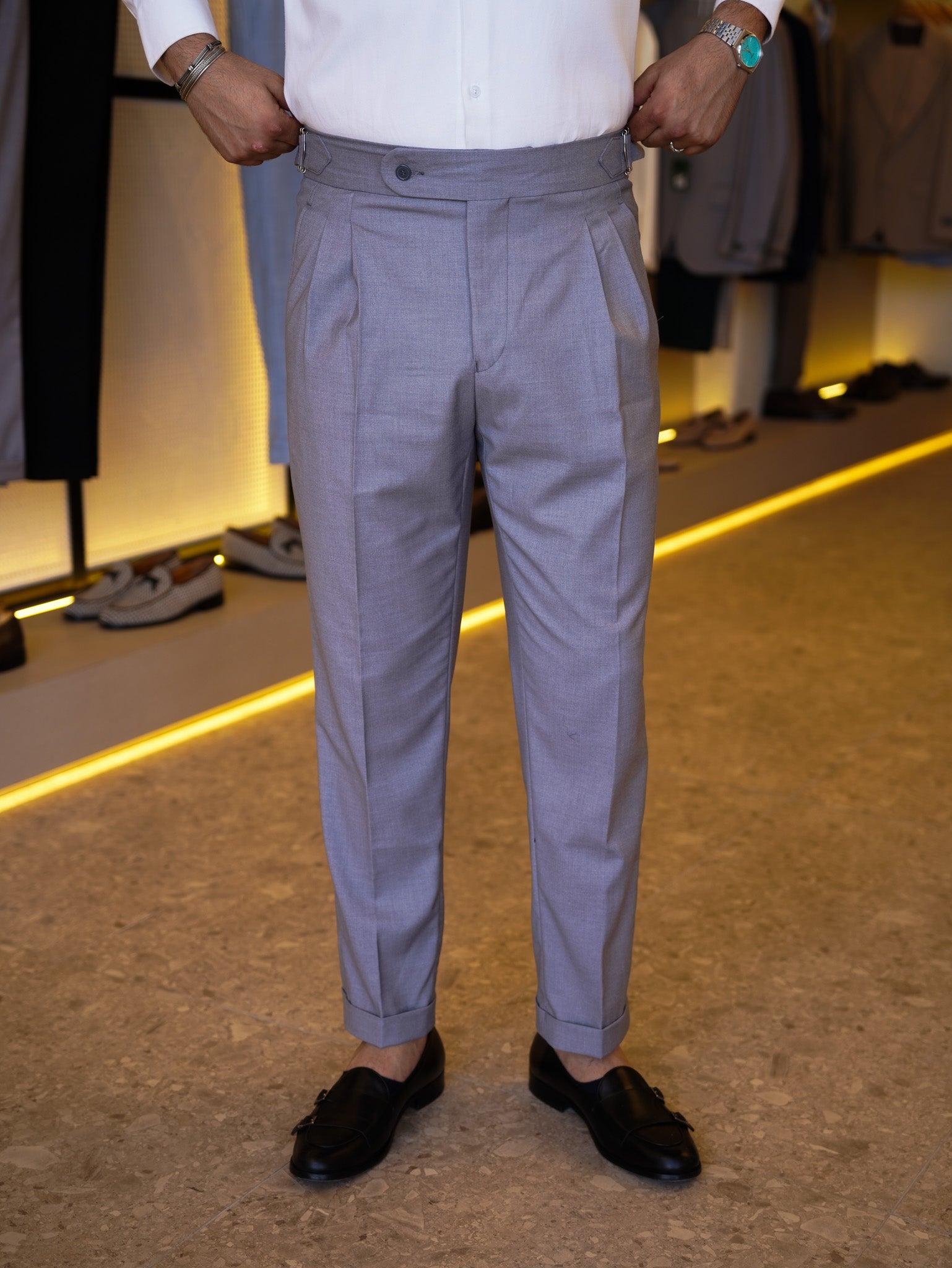 one button hight waist gurkha trousers- Gray