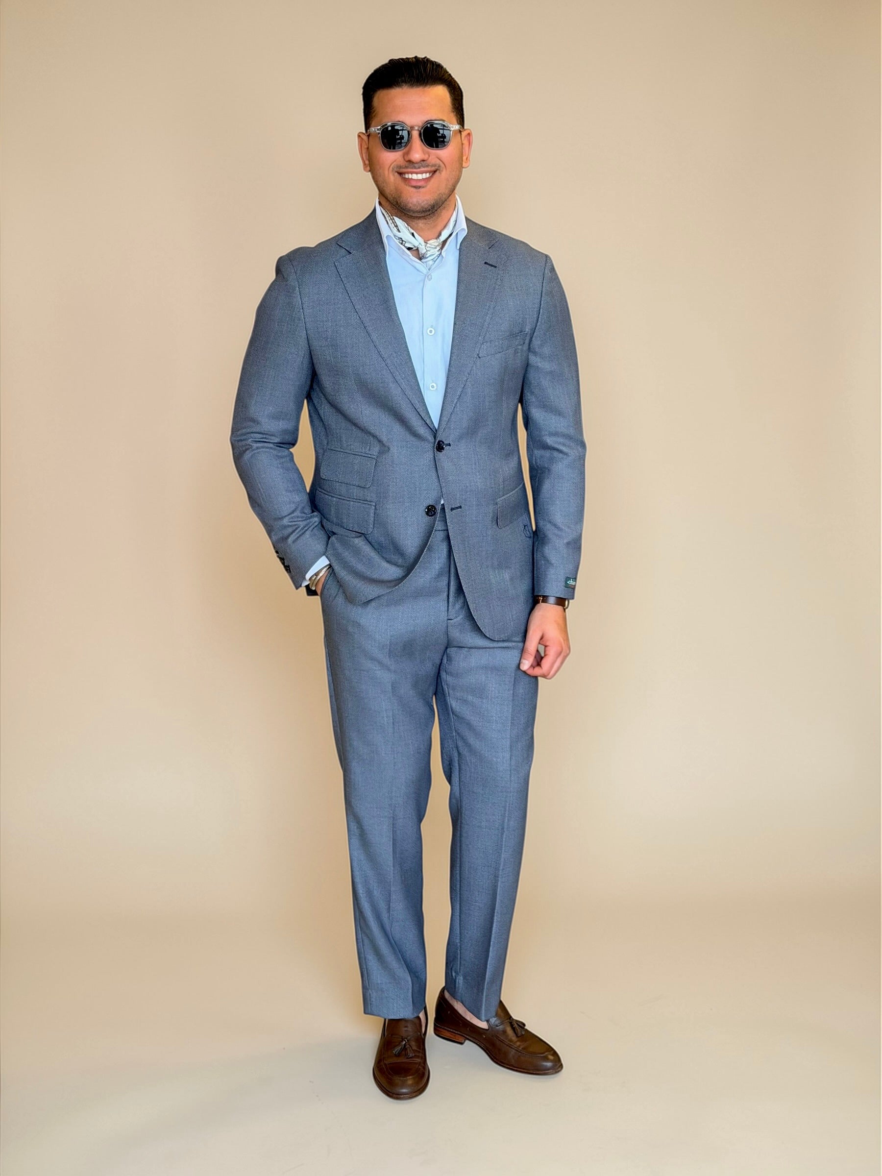 Herringbone notch suit - Navy