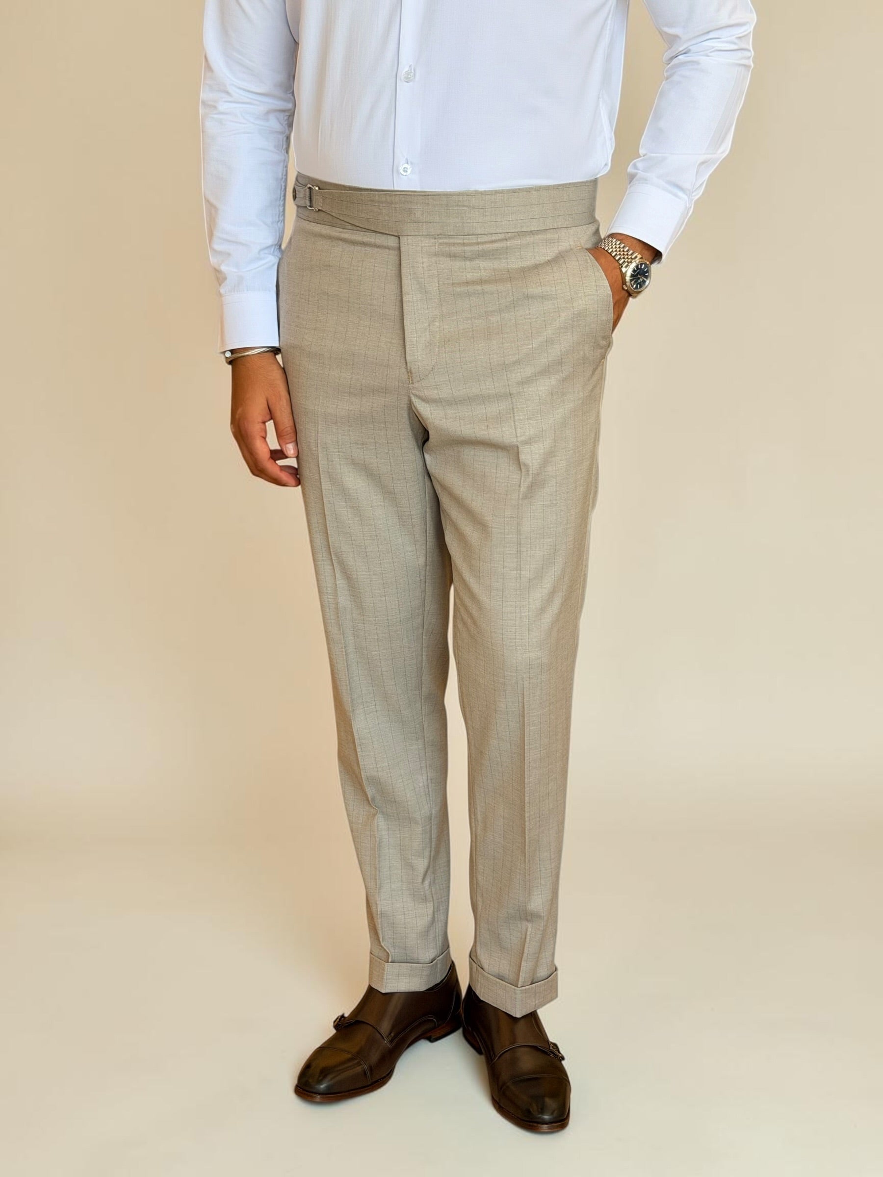 One side stripe gurkha trousers - beige