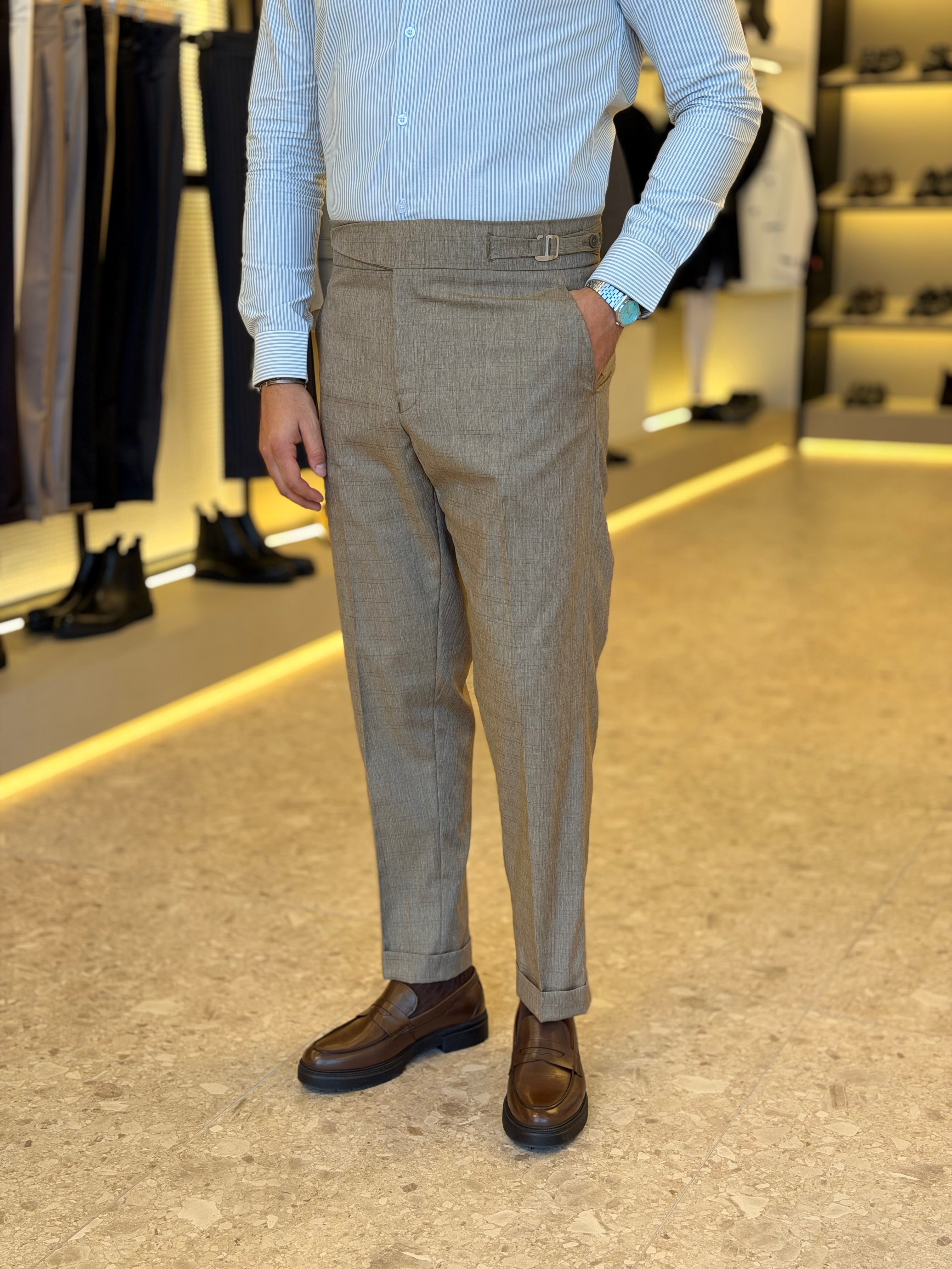 Hook chino trouser - Beige checks