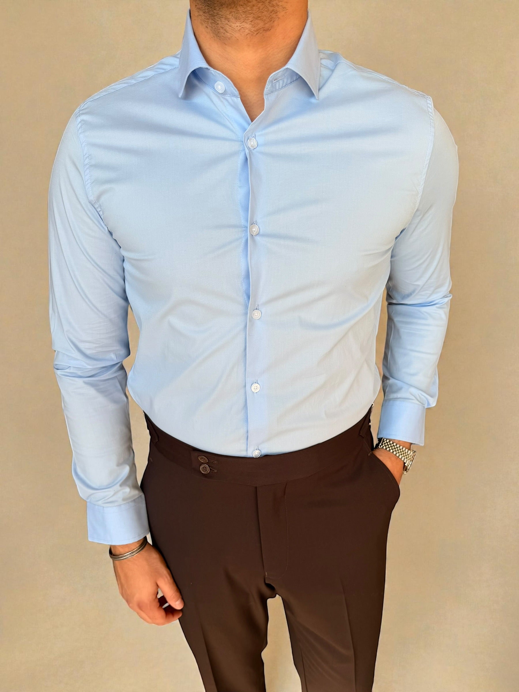 Cotton Lycra spread shirt - baby blue