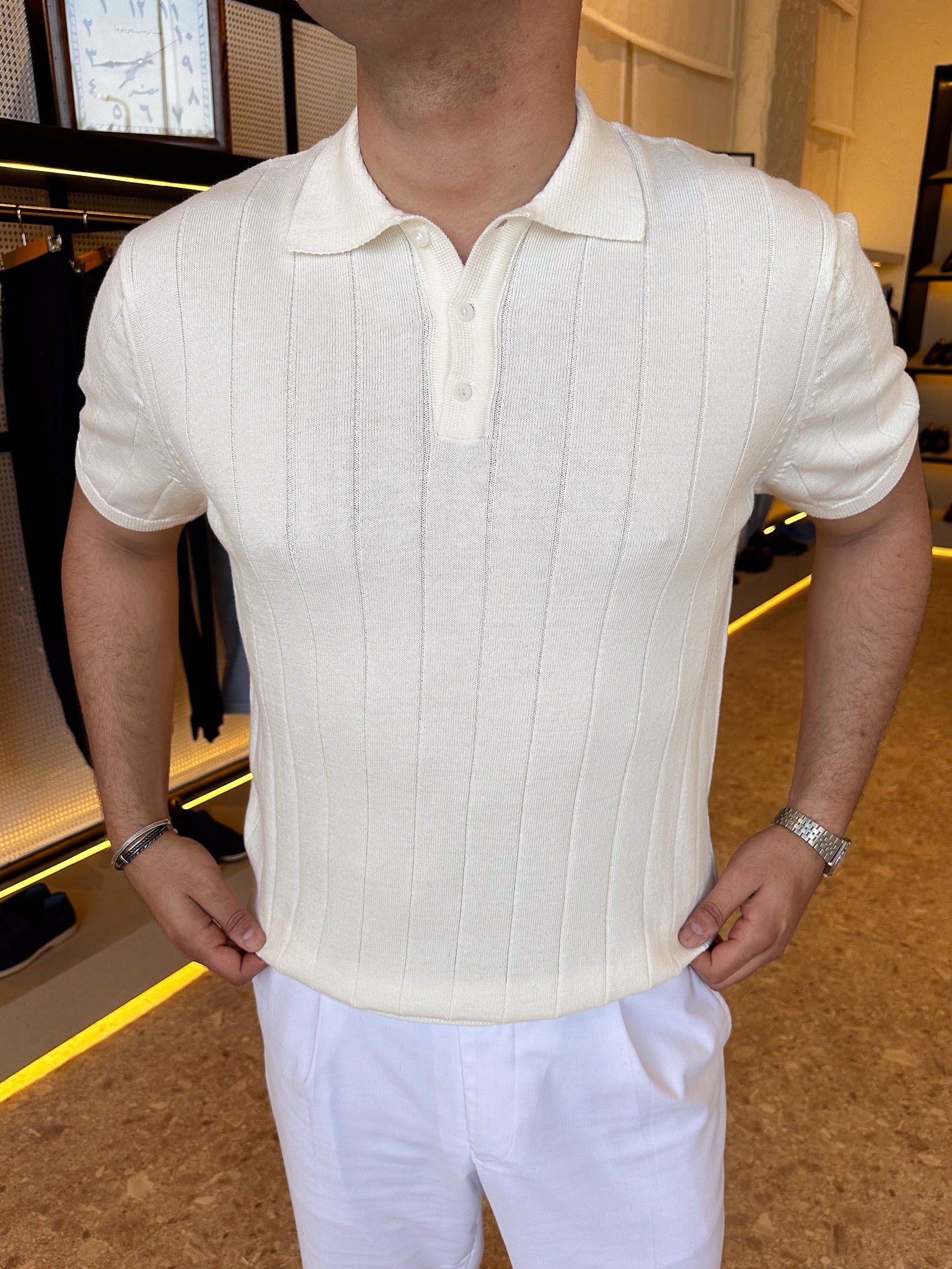 Rib polo knitwear - off white