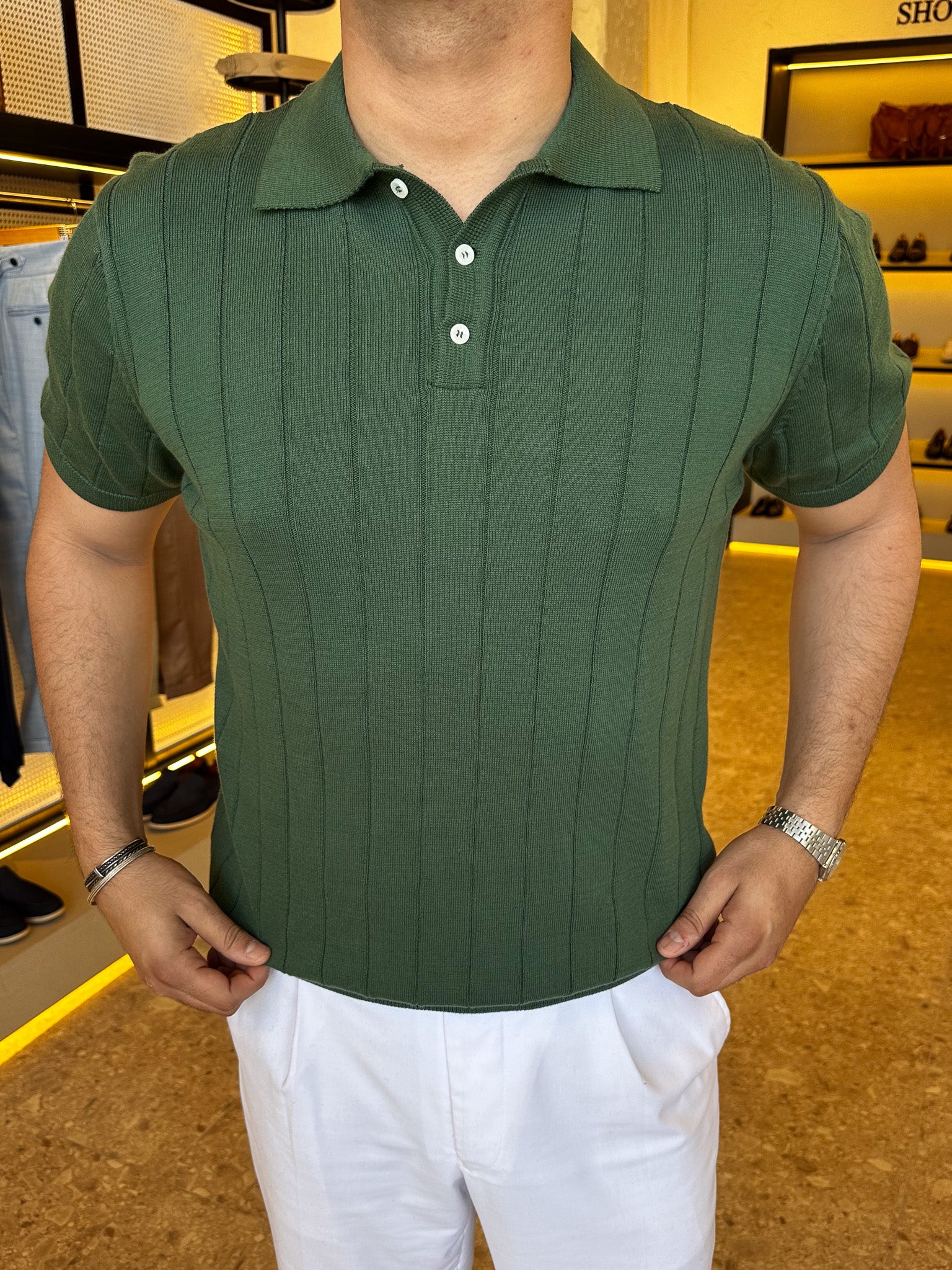 Rib polo knitwear - olive