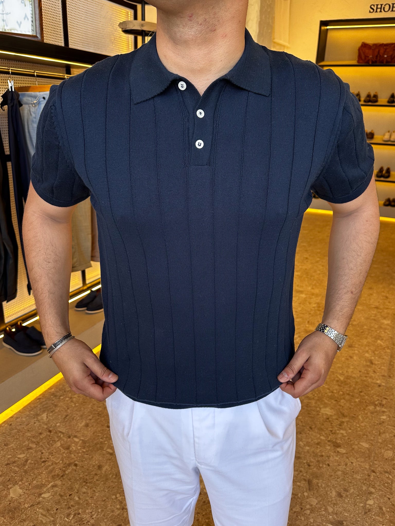 Rib polo knitwear - navy