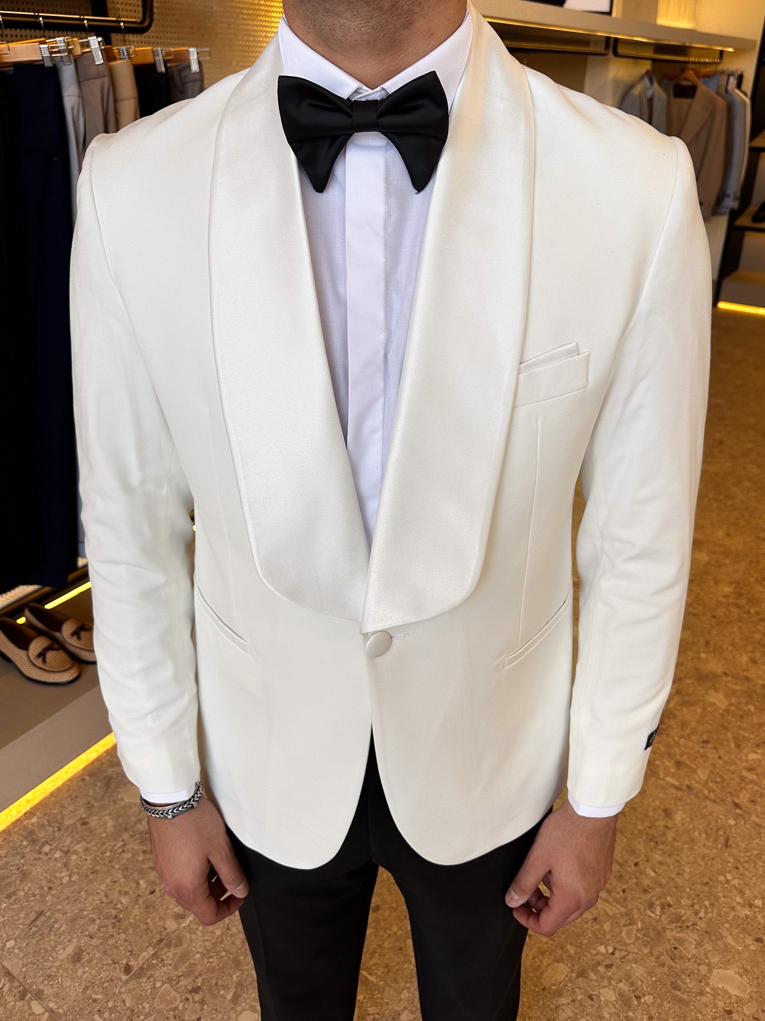 Shawl Collar Tuxedo Blazer  - Off white