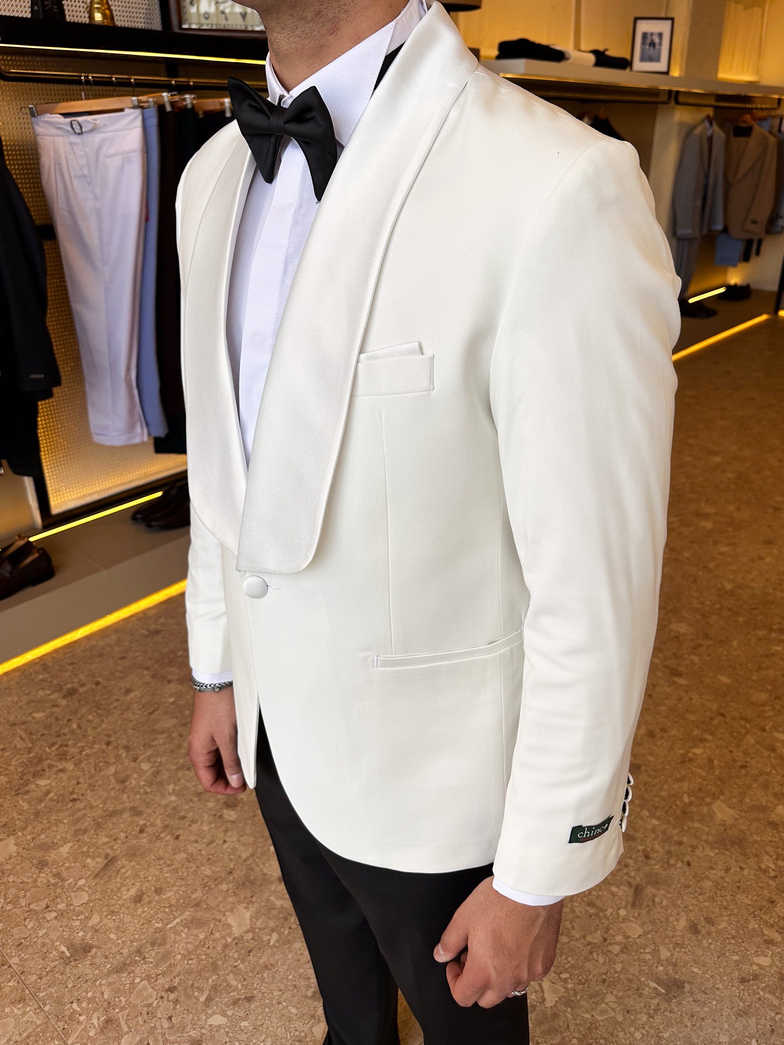 Shawl Collar Tuxedo Blazer  - Off white