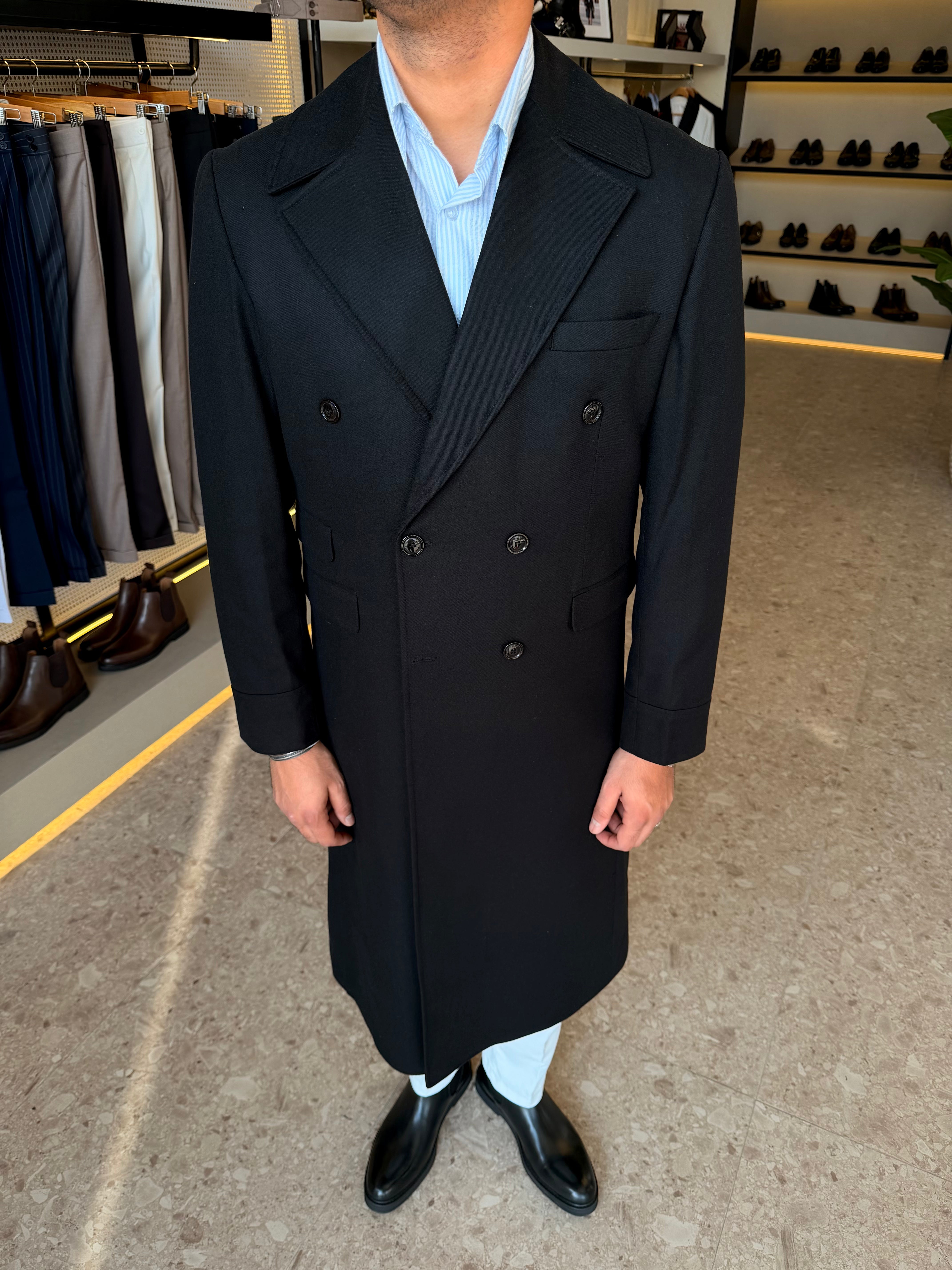 long double breasted coat  - Black