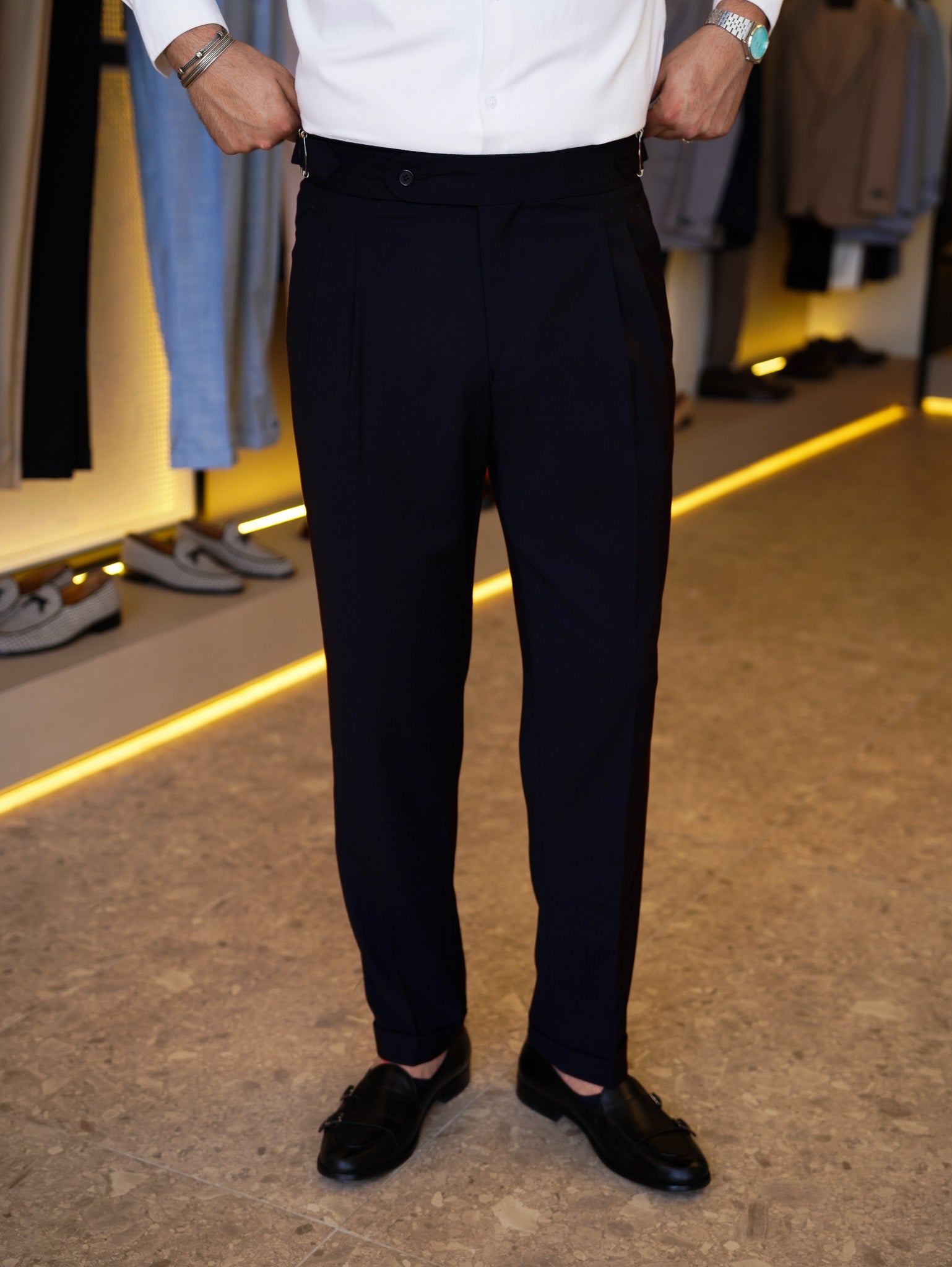 one button hight waist gurkha trousers- Navy